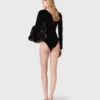Body com detalhes em veludo e espartilho