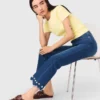Calças de ganga bootcut com contas