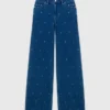 Calças de ganga largas com strass