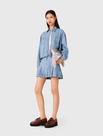 Camisa curta de ganga com strass