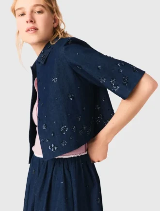 Camisa de ganga curta bordada