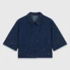 Camisa de ganga curta bordada
