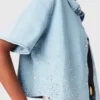 Camisa de ganga curta com strass