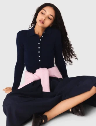 Camisola com gola polo canelada
