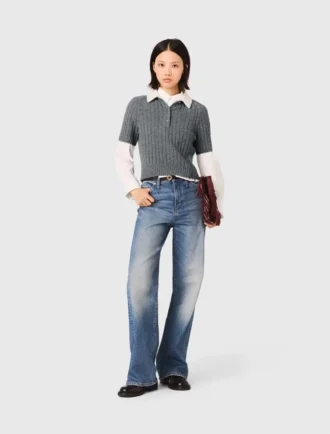 Camisola com gola removível com contas
