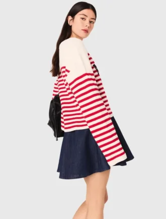 Camisola de malha canelada às riscas