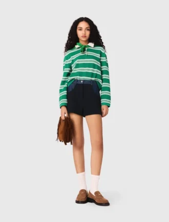 Camisola polo curta às riscas
