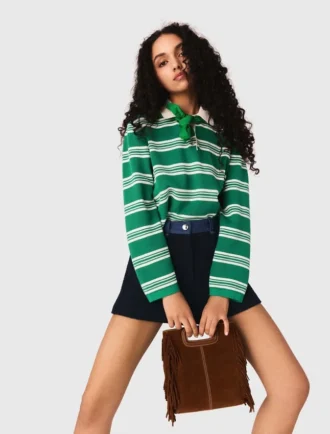 Camisola polo curta às riscas