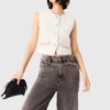 Colete de tweed com acabamento em pérolas