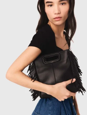 M Bag em pele lisa com franjas