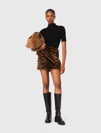 Mini-saia em pele sintética com padrão leopardo
