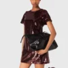 Mini-vestido bordado com lantejoulas