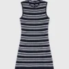 Mini-vestido de croché às riscas