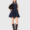 Mini-vestido de ganga com folhos