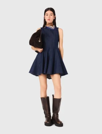 Mini-vestido de ganga com folhos