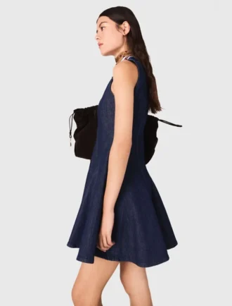 Mini-vestido de ganga com folhos