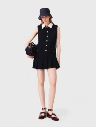 Mini-vestido em tweed com gola removível