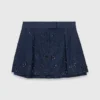 Saia-calça de ganga bordada com efeito em camadas