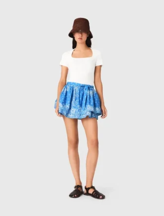 Saia com folhos estampada