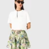 Saia com folhos estampada