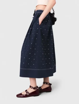 Saia de algodão com folhos e tachas