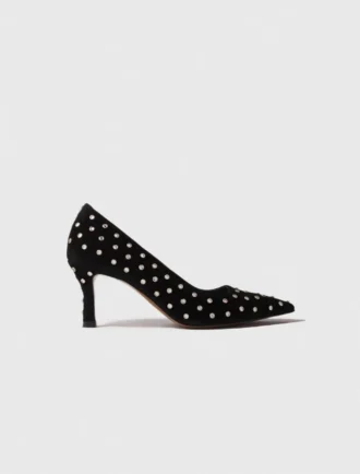 Sapatos de salto alto com strass e biqueira pontiaguda