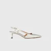 Sapatos de salto alto com tiras em pele prateada