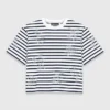 T-shirt com flor de strass às riscas