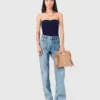 Top bustier em malha contrastante