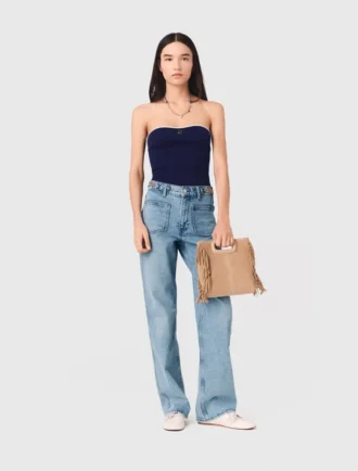 Top bustier em malha contrastante