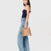 Top bustier em malha contrastante