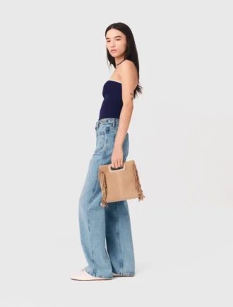 Top bustier em malha contrastante