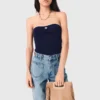 Top bustier em malha contrastante