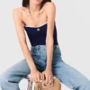 Top bustier em malha contrastante
