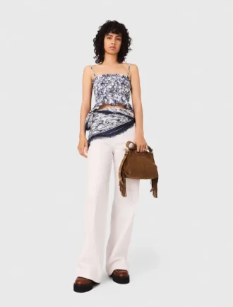 Top com estampado de frutas e smock