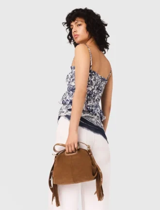 Top com estampado de frutas e smock