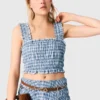 Top de algodão com smock e strass