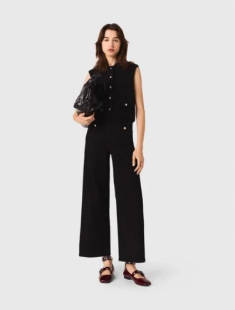 Top em tweed com gola removível