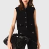 Top em tweed com gola removível