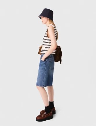 Top às riscas em mistura de lã