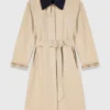 Trench coat com mangas e gola em contraste