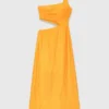 Vestido assimétrico em mistura de linho