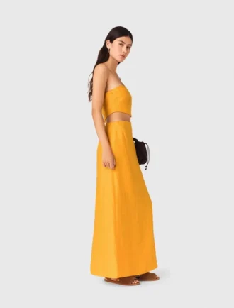 Vestido assimétrico em mistura de linho