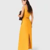 Vestido assimétrico em mistura de linho