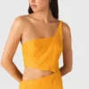 Vestido assimétrico em mistura de linho