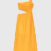 Vestido assimétrico em mistura de linho