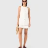 Vestido bordado em mistura de linho