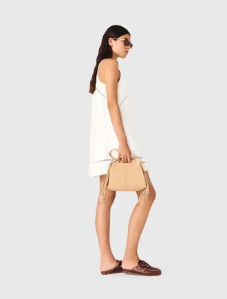 Vestido bordado em mistura de linho