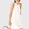 Vestido bordado em mistura de linho