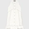 Vestido bordado em mistura de linho